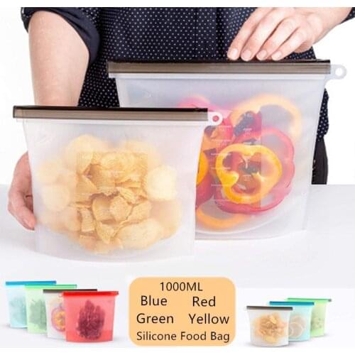 Reusable Silicone Storage Bag High Temperature Resistant Sealed Bag Refrigerator Freezer Microwave Oven Heating Food Bag 1000ML