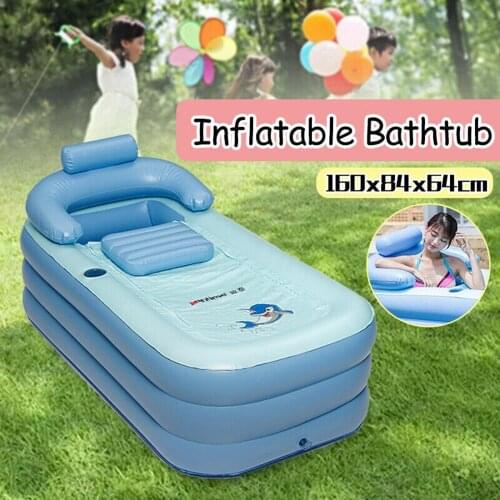 PVC Blue Large Size Inflatable Bathtub SPA Bath Barrel Folding Portable For Adults With Cover Cushion Household Inflatable Tub