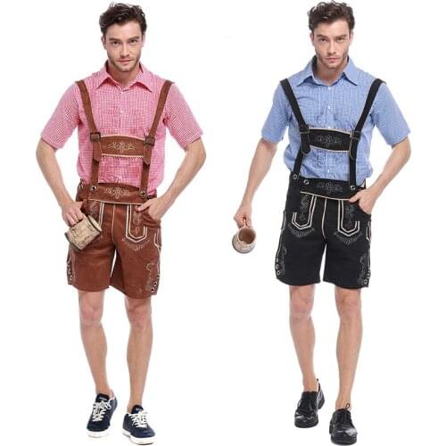 German Beer Okotoberfest Bavarian guy Mens Lederhosen Adult Halloween costumes Fancy dress Outfit Cotton + Genuine Leather
