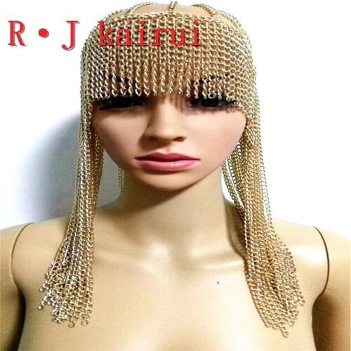 New Fashion Style WRB949 Women Harness Gold Chains Layers Head Face Chains Jewelry Cosplay Head Hair Chains Jewelry 3 Colors