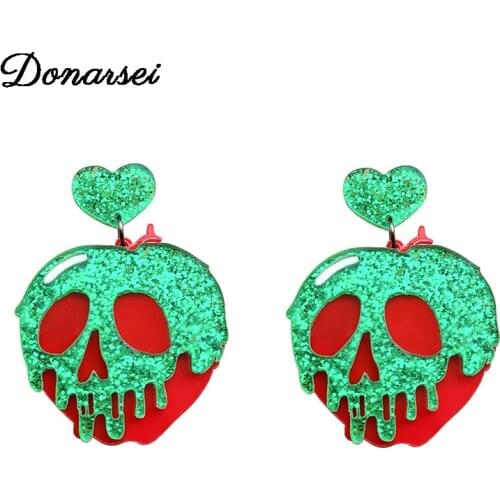 Donarsei 2020 New Fashion Halloween Skull Acrylic Earrings For Women Hallowmas Punk Costume Cosplay Heart Skeleton Drop Earring