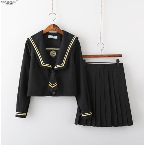 New Embroidery JK Uniform High School Girl Sailor Suits Cosplay Costume Black Short Long Sleeve Sexy Japanese Anime JK Uniforms