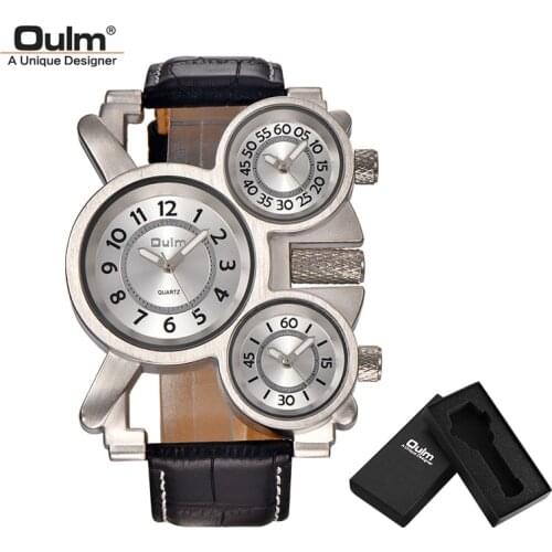Oulm 1167 Watches Top Brand Luxury Quartz Male Watch Unique 3 Small Dials Leather Strap Men Wristwatches Relogio Masculino
