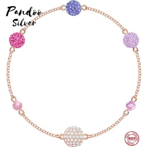 PANDOO Fashion Charm Pure 925 Silver Original 1:1 Copy, Invisible Magnetic Buckle Colorful Bracelet Female Luxury Jewelry Gifts