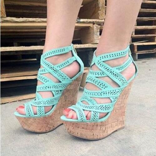 Sexy Floral Fretwork Strappy Wedge High Heels Sandals Womens Platform Ladies Gladiator Cross Strap Peep Toe Sandals Bottes