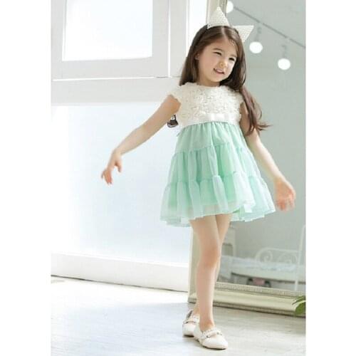 Girls Dresses Summer 2017 Pink Blue Wrinkle Princess Children Clothing Girls Waistband Dress 4-7 Year Cotton Girl Clothes