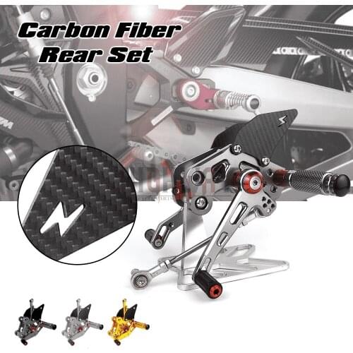 Motorcycle CNC & Carbon Fiber Footrest Rear Sets Adjustable Rearset Foot Pegs for KAWASAKI Z125 Z 125 2017-2018