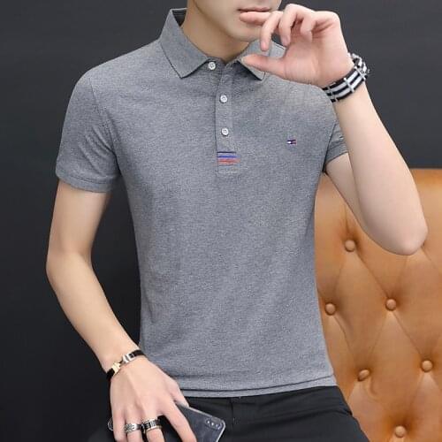 Men Fashion Summer Tops Casual Business Polo Shirts Lapel Solid Color Short Sleeves White Shirt Breathable Clothing