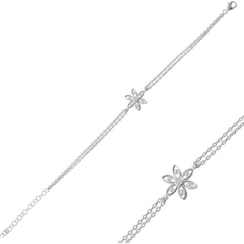 Silver 925 Sterling Flower Zircon Stone Bracelet