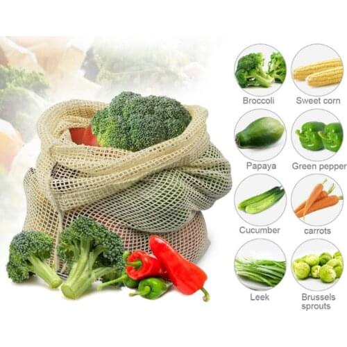 7Pcs Organic Cotton Mesh Bags Reusable Biodegradable Shopping Grocery Net Bags 20CA