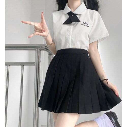 Thai School Uniform Summer Short Sleeve Embroidered Shirt Pleated Skirt Suit Jk Uniform School Girl Outfits