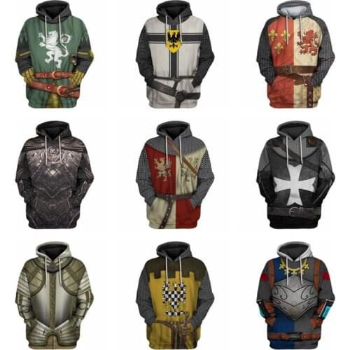 Medieval knight Cosplay hooded Sweatshirt 3D Printed Hoodies Men Casual Armored knight Royal knight Sweatshirt Jacket