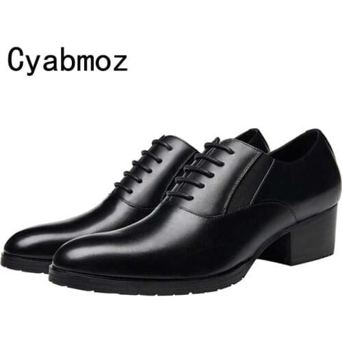New Arrival Man Formal Dress Genuine Leather Shoes High Heels Oxfords Height Increasing 5cm Mens Handmade Wedding Shoes