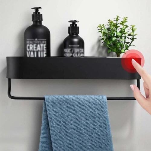 30/40cm Bathroom Shelf Shower Organizer Wall Mount Shampoo Rack with Towel Bar No Drilling Kitchen Storage Bathroom Accessories