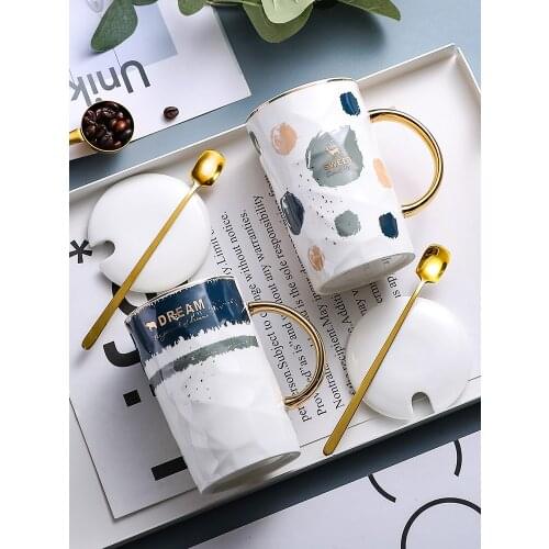 Japanese Ceramic Coffee Mug Handmade Coffee Mugs Gold Handle with Lids and Spoon Luxury Enamel Mug Water Bottle Caneca Gift Box