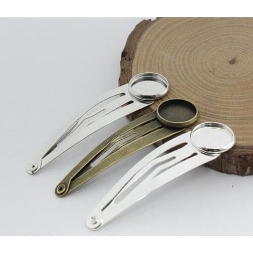 Fit 12mm Round Cabochon Metal tray Clip Hairpins Blank settings Hairpins Hair Snap Clips For DIY Making 20pcs/lot K05268