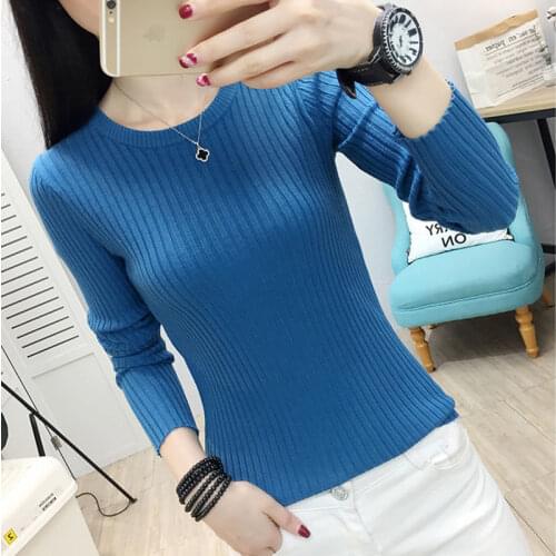 Woman Sweaters Spring Autumn Slim Fit Tight Long Sleeve Underwear Top Knitted Womens Round Neck Sweater