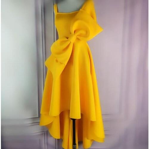 Women Dress Evening Party Dresses Vestido Solid Irregular Hem Bow Tie Fashion Dress Office Formal Dropshiping