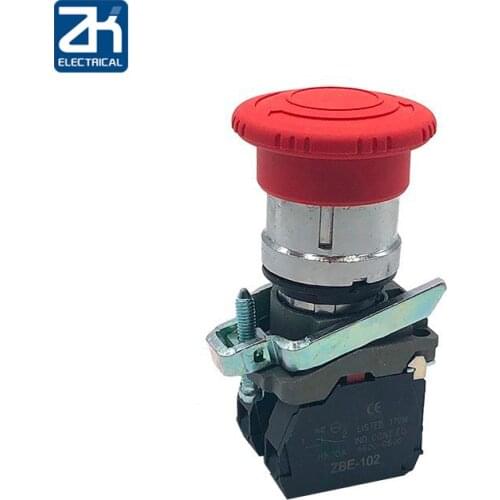 1pc Emergency Stop Mushroom Push Button Switch Fits Xb4-bs542 Spring Return 1n/c