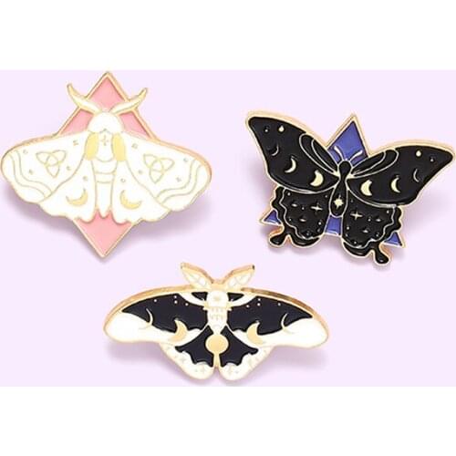 3Pcs Moth Butterfly Enamel Pins Phase Brooch Bag Clothes Lapel Pin Badge Gift