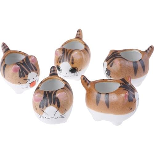 5 styles Cat Chis Sweet Ceramic Plant Pot Micro Cute Mini Potted Succulents Small Flower Pots Bonsai Cartoon Planter Home Decor