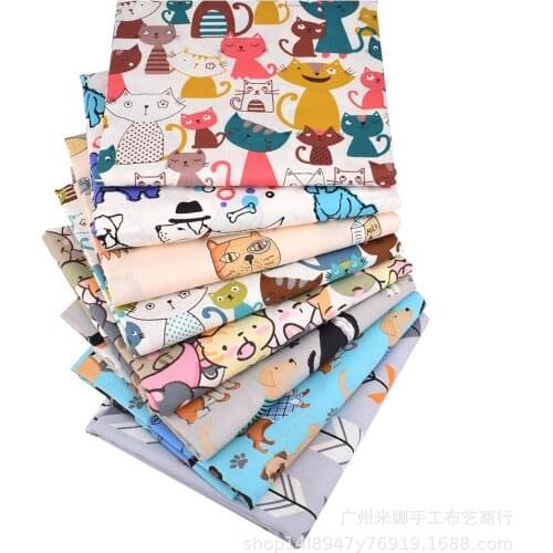 8 Sheet Muti sizes Apparel Fabric Cartoon Print Cloth Material Cotton DIY Handmade Patchwork Sewing Supplies-Cartoon Cat Series