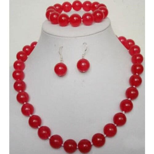 AAA Natural 8MM Red Ruby Gemstone Necklace Bracelet Earrings Set 18'' 7.5