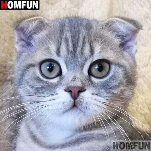 Homfun Full Square/Round Drill 5D DIY Diamond Painting "Animal cat" 3D Embroidery Cross Stitch Home Decor Gift A11751