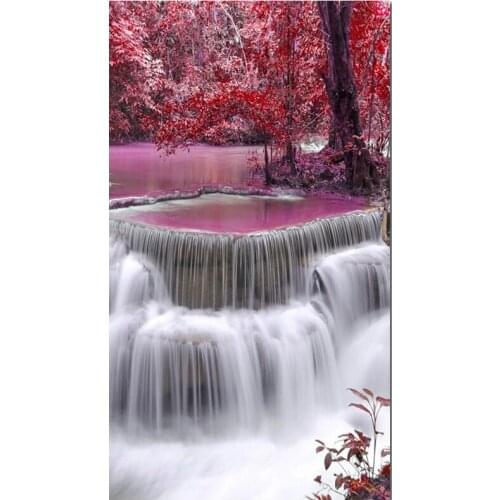 Full Round square Diamond 5D Diy Diamond Painting Waterfall Red Maple Diamond Embroidery Cross Stitch Rhinestone Mosaic ZP-3114