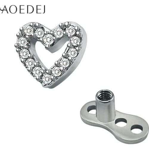 AOEDEJ Crystal Heart Micro Dermal Anchor Titanium Skin Diver Piercing Jewelry Stainless Steel Dermal Piercing Jewelry Rhinestone