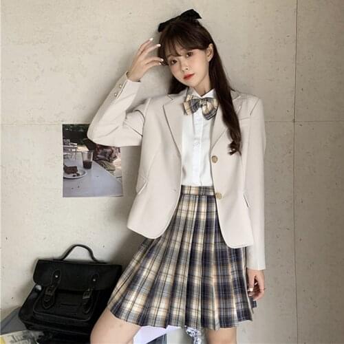 Japanese-Style College Style JK Students White Shirt High Waist Plaid Pleated school girl skirt school uniform student uniform