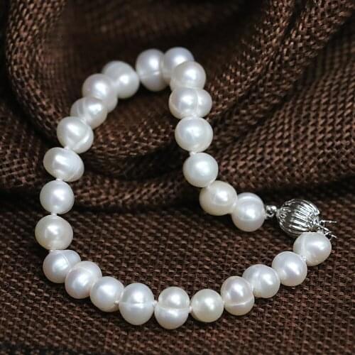 White natural freshwater culltured pearl 7-8,8-9mm approx round beads trendy gift barcelet for women jewelry 7.5inch B1518