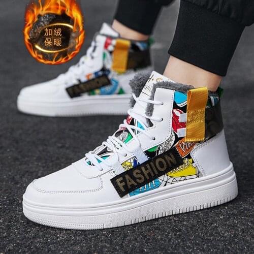 Large Size Warm High Top Winter Shoes Men Sneakers 2021 Man Running Shoes Sport Mens Sports Shoes White Fur Sho of Hombr D-987