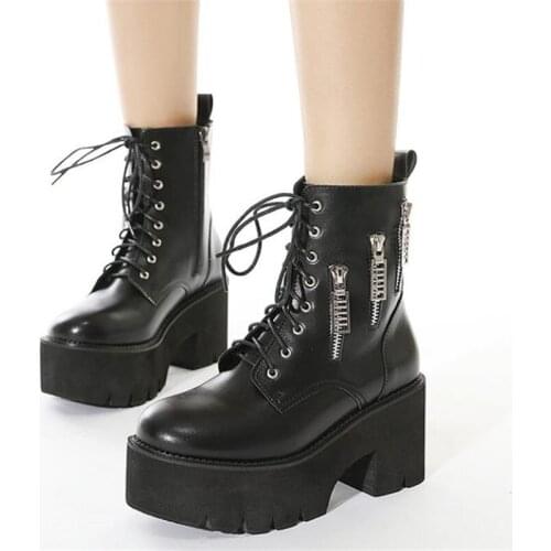 Martin boot chunky soles increase fashion show stage double diamond zipper comfort womens shoes