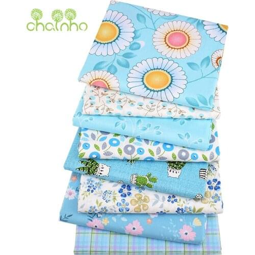 Chainho,8pcs/Lot,Blue Floral Series,Printed Twill Cotton Fabric,Patchwork Cloth,DIY Sewing Quilting Material For Baby & Children