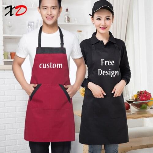 Custom apron add text Black Unisex work kitchen waiter apron Cooking Baking Restaurant Aprons with pockets For Women print logo