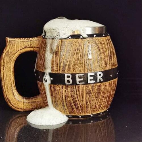 Retro Wooden Beer Mug Simulation Vintage Stainless Steel Liner Barrel Beer Cup, With Unique Handle Beer Mug For Whiskey Cocktail