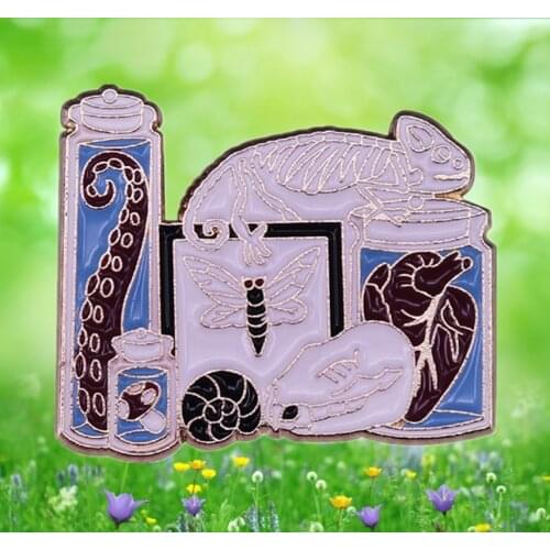 Wet Specimen display Octopus Tentacle butterfly Human Heart skeleton Animal plant Enamel Pin horror death beauty brooch