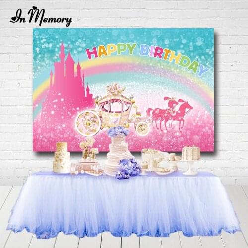 InMemory Bokeh Glitter Castle Princess Girls Birthday Party Photography Backdrop Carriage Rainbow Background Custom Photo Studio