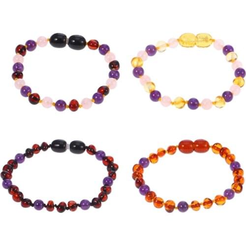 HAOHUPO New Style Amber Bracelet Original Rose Quartz Amethyst Natural Stone Jewelry for Women Baltic Amber Baby Jewelry Gift