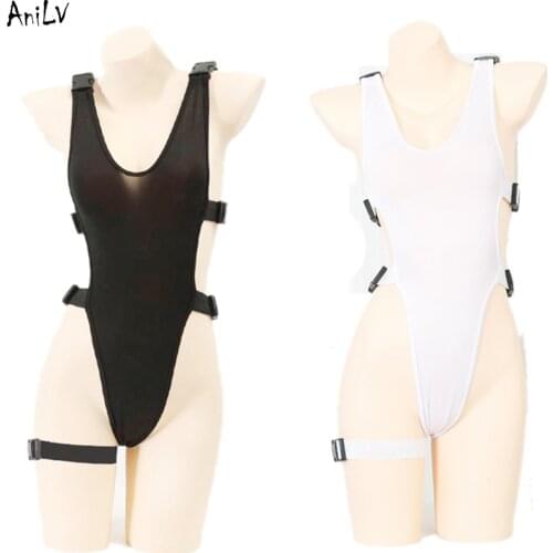AniLV Cool Girl Buckle Tight Leotard Bodysuit Swimsuit Uniform Costume Punk Locomotive one-piece Swimwear Pool Party Cosplay