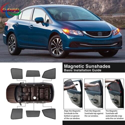 For Honda Civic 9th 2012-2015 Car Full Side Windows Magnetic Sun Shade UV Protection Ray Blocking Mesh Visor Car Accessories