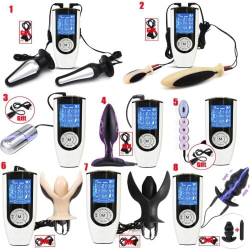 Strong SM Power Box Electro Kit Electric Shock Anal Butt Plug Dildo Vibrator E-stim Prostate Massage Anus Vagina Expand Sex Tool