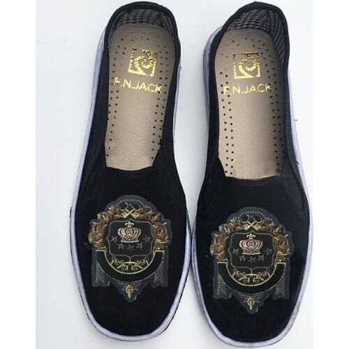 F.N.JACK Mens Flats with Fancy Pattern Classic Cutton Fabric Mens Shoes Casual Breathable Handmade Loafers