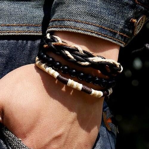 CIBOCIBO Vintage Bracelet Men 3 Piece Punk Leather Rope Wristband Bracelet Men Bohemia Braided Luxury Pulsera Hombre Men Gifts
