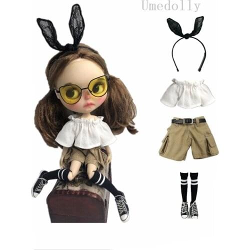 New Fashion Doll Clothes Suit (Hairband + Shirt + Khaki Pants + Socks) for Blyth, Azone, OB24 Doll Clothing Accessories