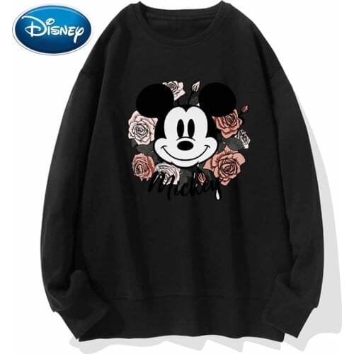 Disney Stylish Mickey Mouse Cartoon Floral Letter Print O-Neck Pullover Unisex Women Sweatshirt Long Sleeve Tops S - 3XL 9 Color