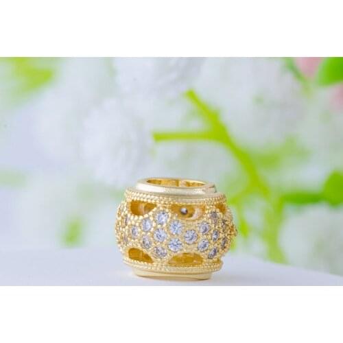 DIY Jewelry Making Bracelet Gold Rose Gold Brass Metal Micro Pave CZ Rhinestone Big Hole Round Crystal Spacer Beads
