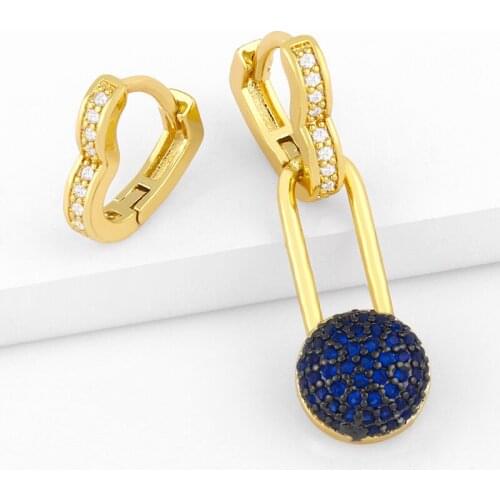 FLOLA CZ Pave Stone Heart Earrings For Women Small Asymmetric Ball Earrings Crystal Cubic Zirconia Goth Jewelry Gifts ersv83