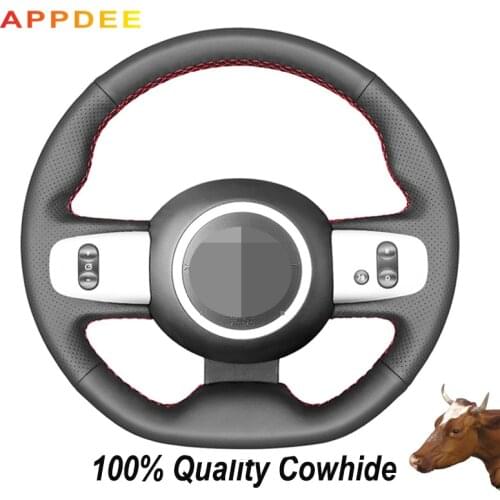Hand-stitched Black Genuine Leather Steering Wheel Cover for Renault Twingo 3 2014-2019 Twingo RS 2014-2019